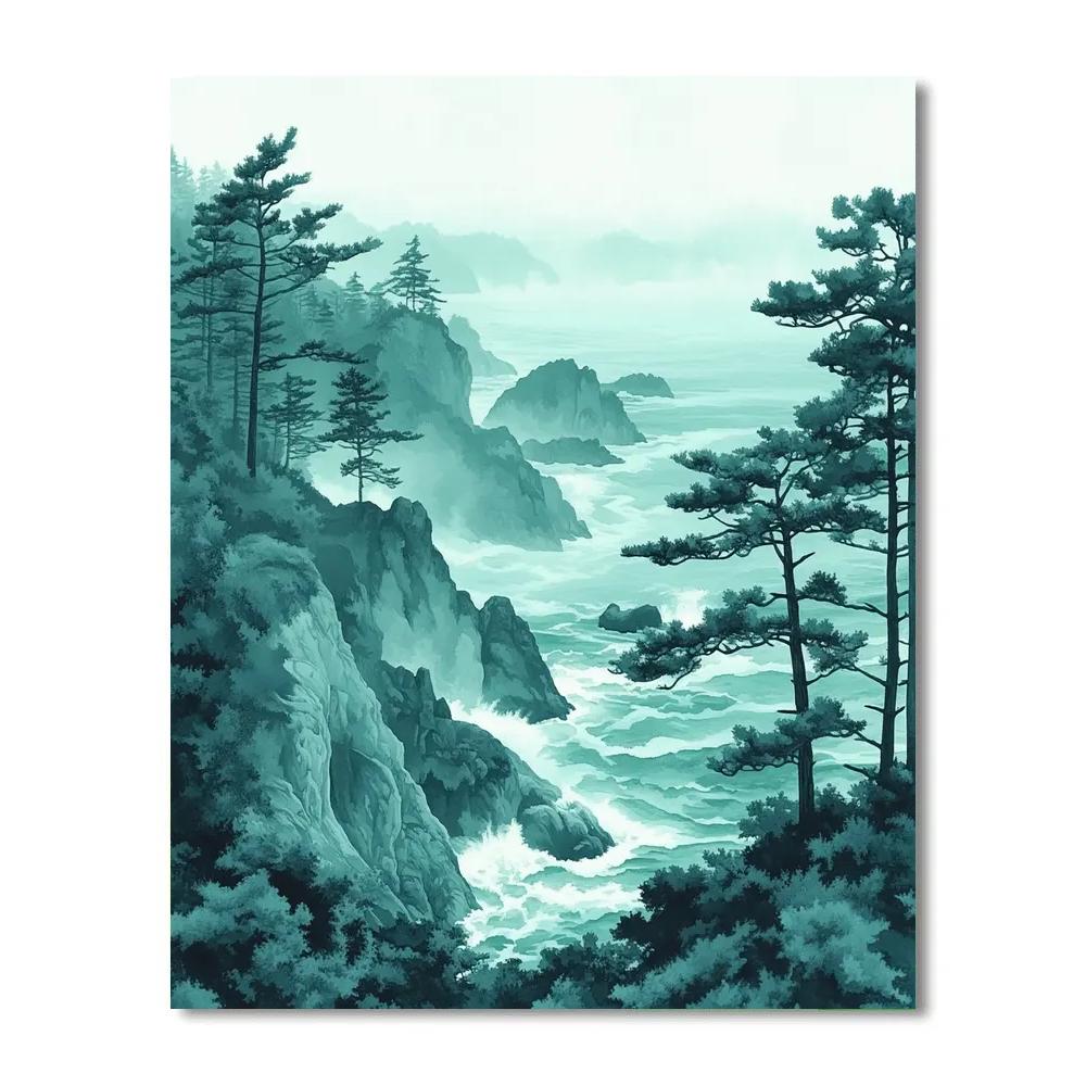 Hiroshige Inspired Misty Pine Coast Number painting