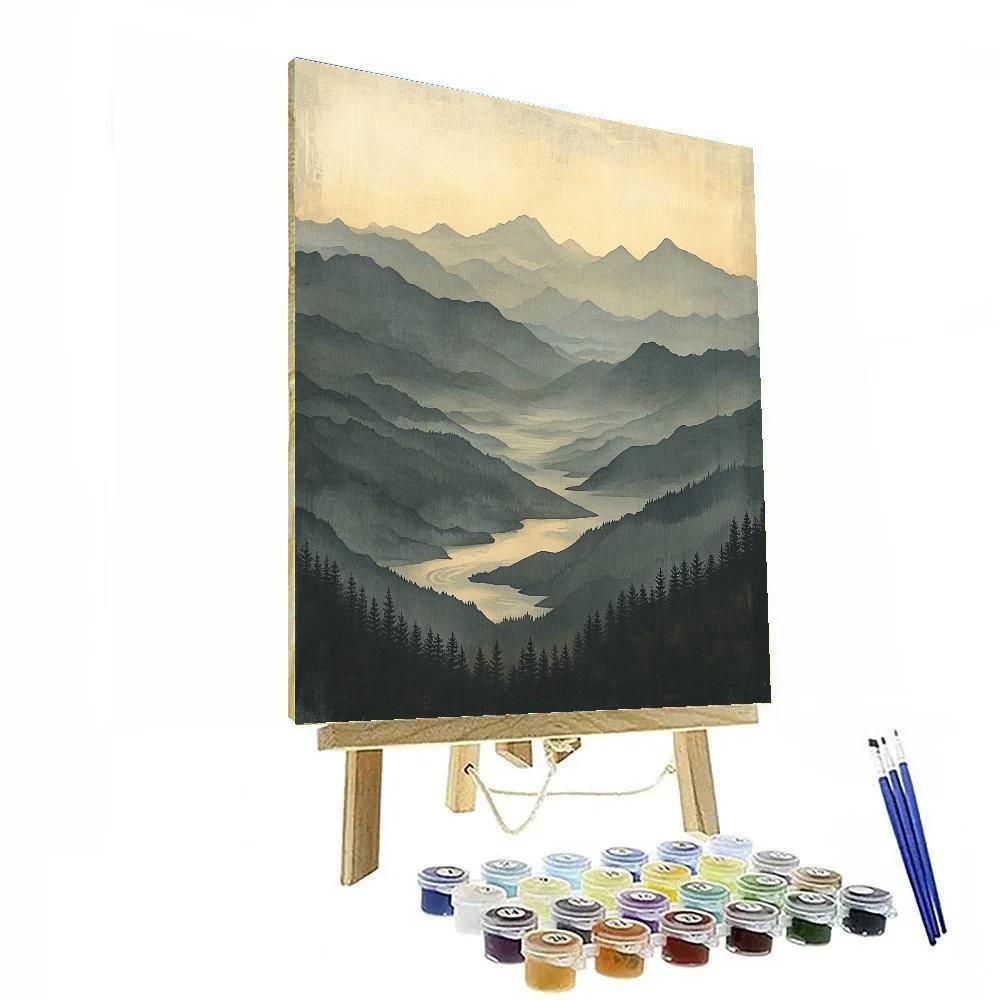Zhao Mengfu Inspired Misty Mountain Study paint by number