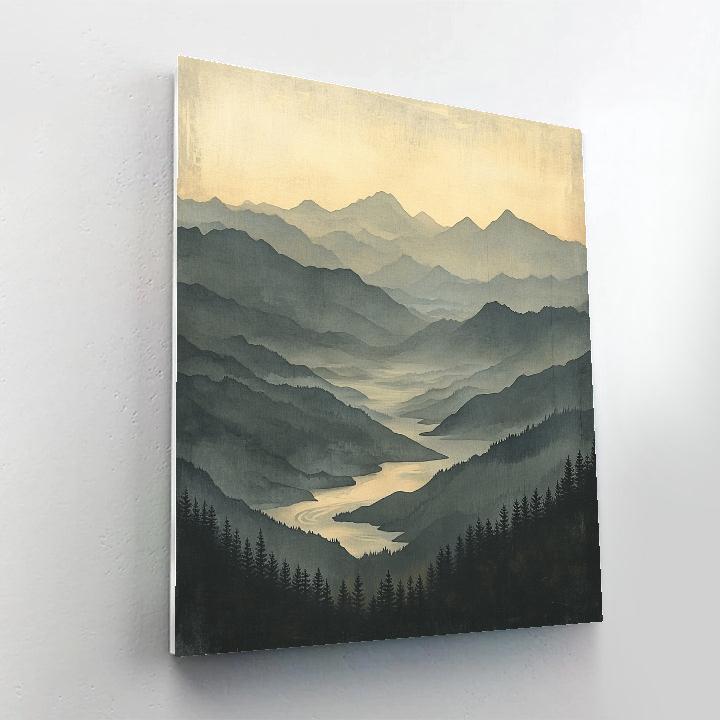 Zhao Mengfu Inspired Misty Mountain Study paint by number