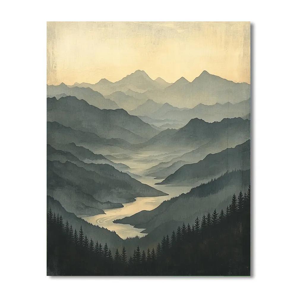 Zhao Mengfu Inspired Misty Mountain Study paint by number
