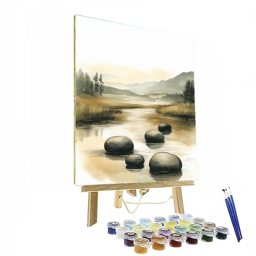 Zhao Mengfu Inspired River Stone Rhyme paint by number
