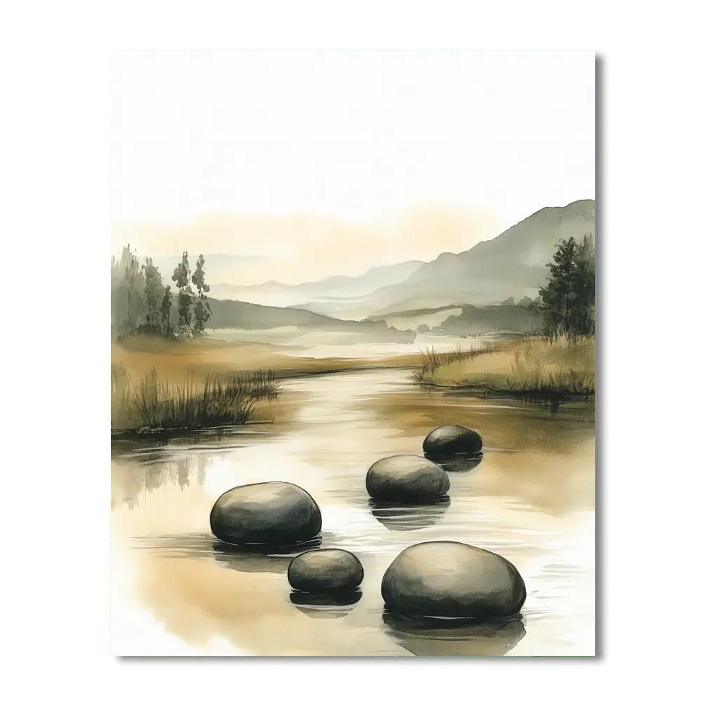 Zhao Mengfu Inspired River Stone Rhyme paint by number