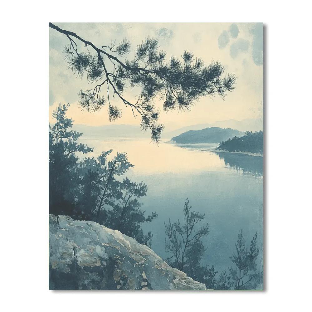 Zhao Mengfu Inspired Pine And Distant Shore Paint by numbers kits