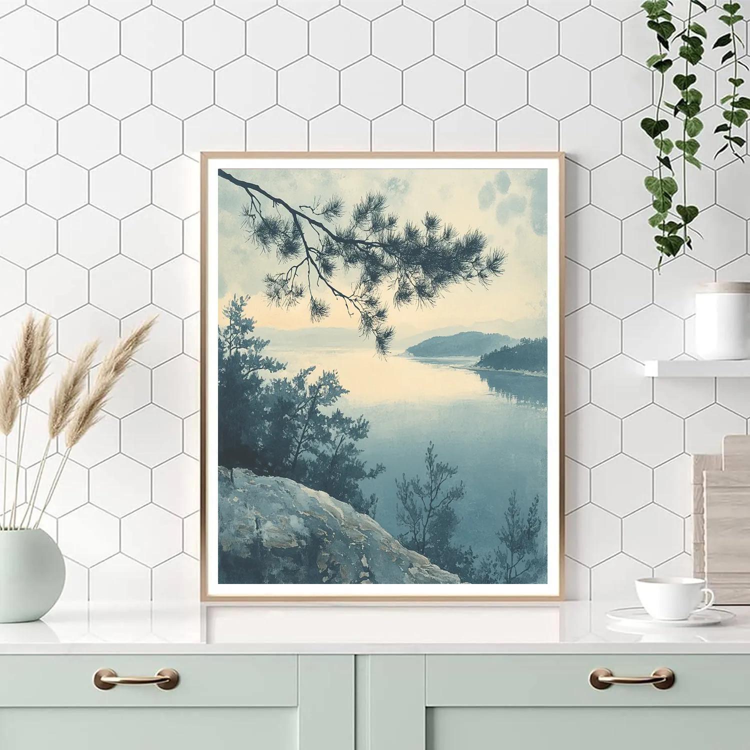 Zhao Mengfu Inspired Pine And Distant Shore Paint by numbers kits