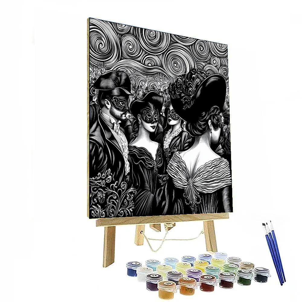 Aubrey Beardsley Inspired Masquerade Ball paint by numbers