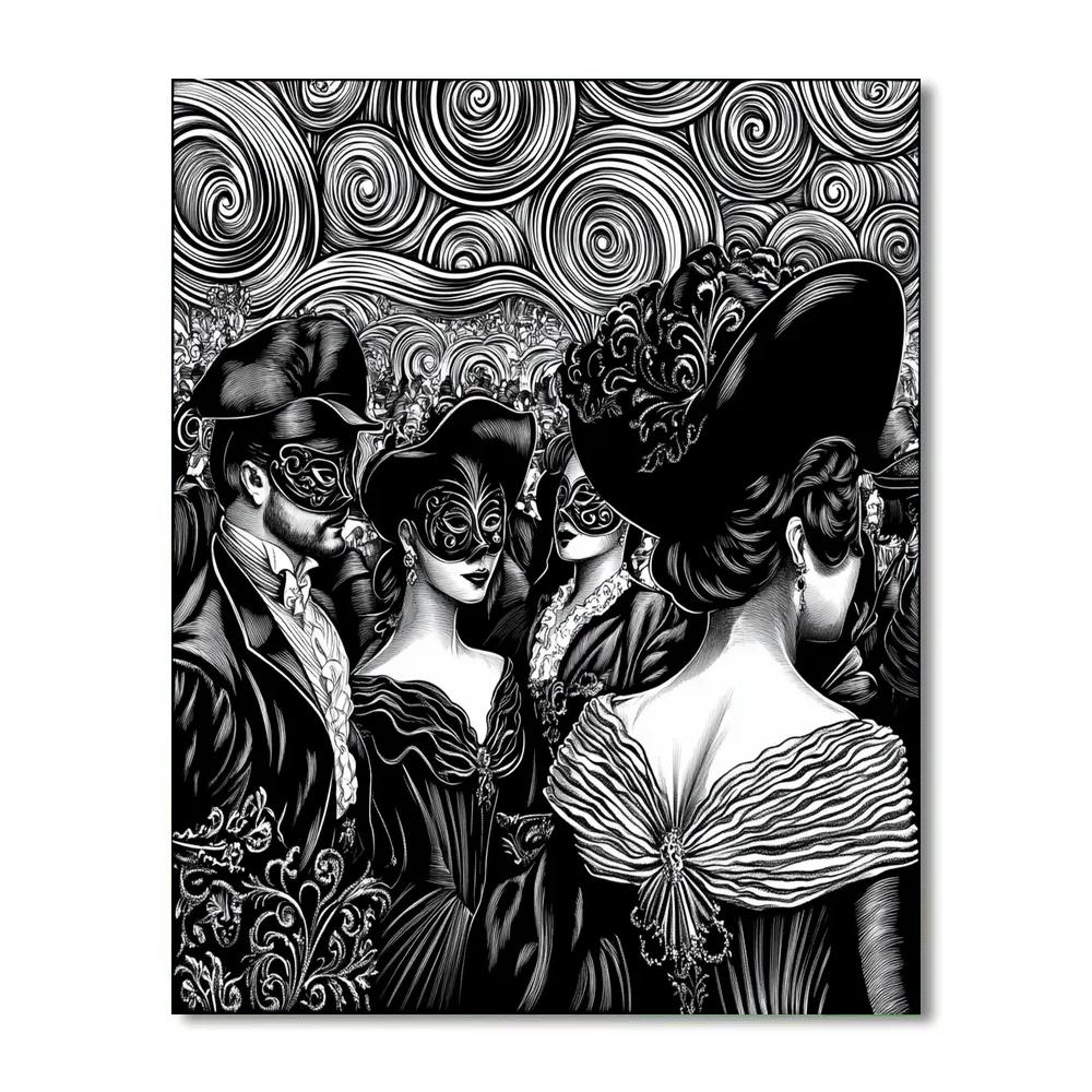 Aubrey Beardsley Inspired Masquerade Ball paint by numbers