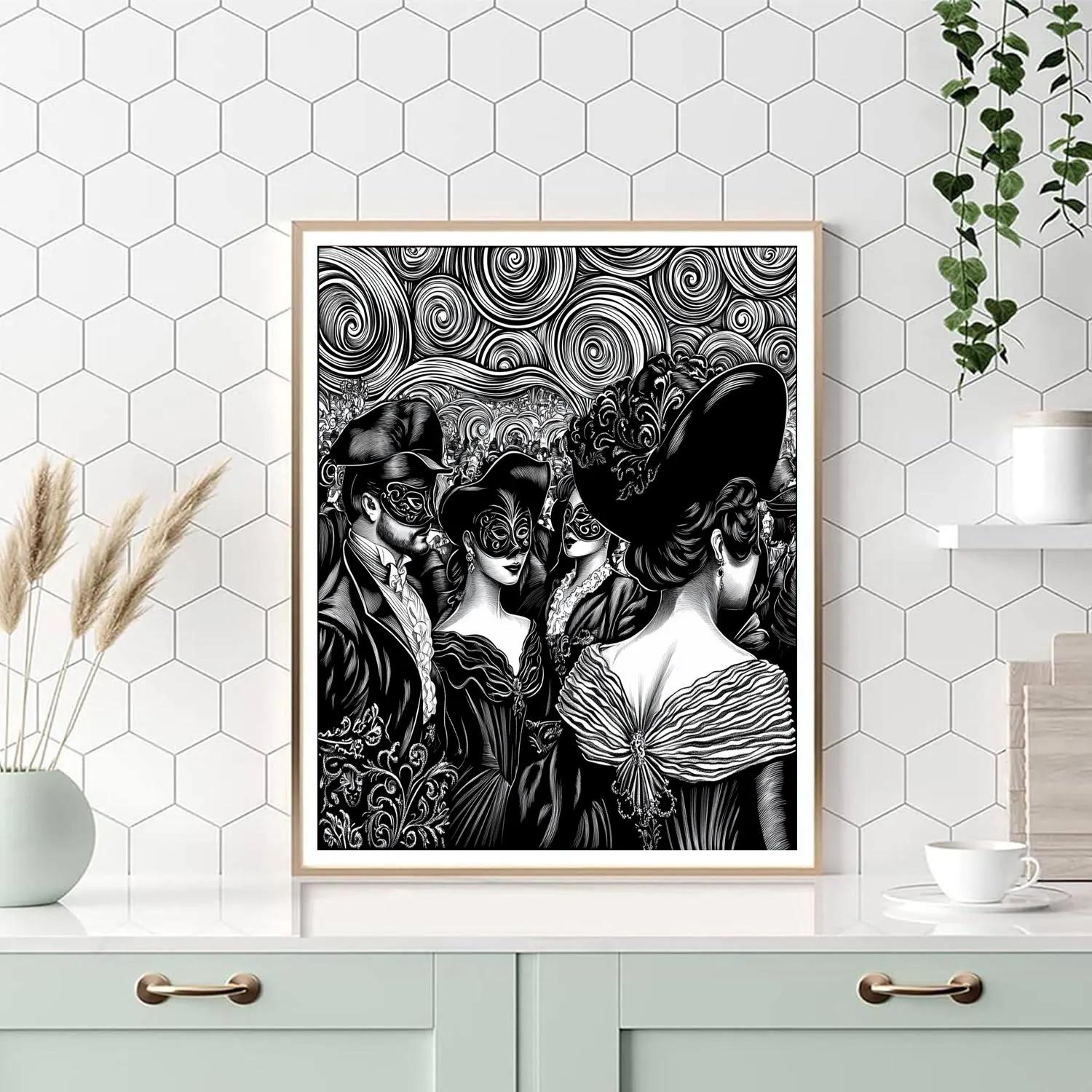 Aubrey Beardsley Inspired Masquerade Ball paint by numbers