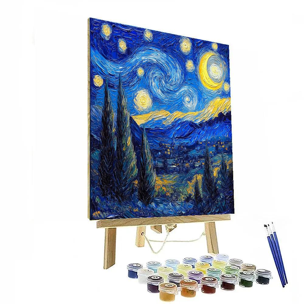 Van Gogh Inspired Starry Night Over Mountains paint by numbers