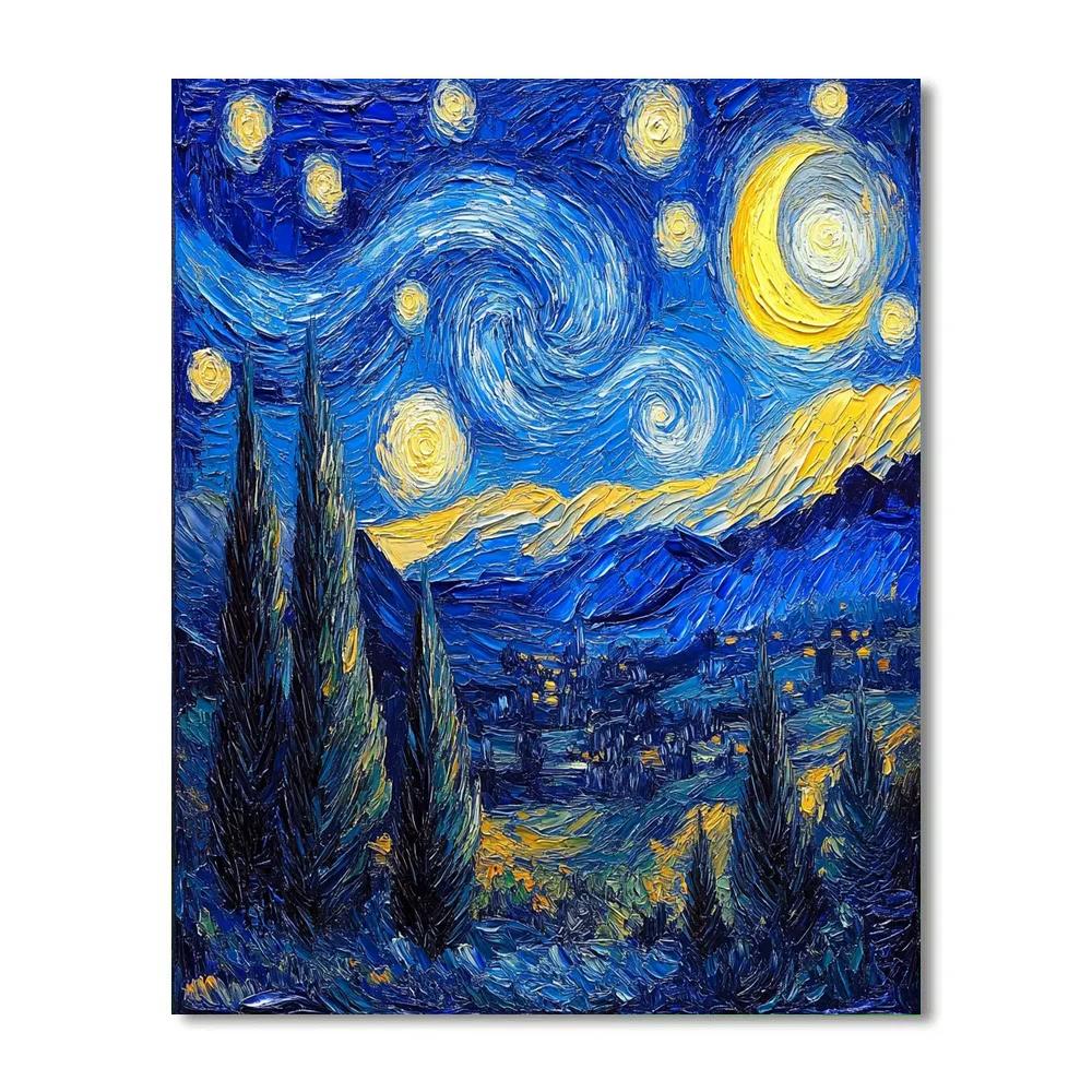 Van Gogh Inspired Starry Night Over Mountains paint by numbers