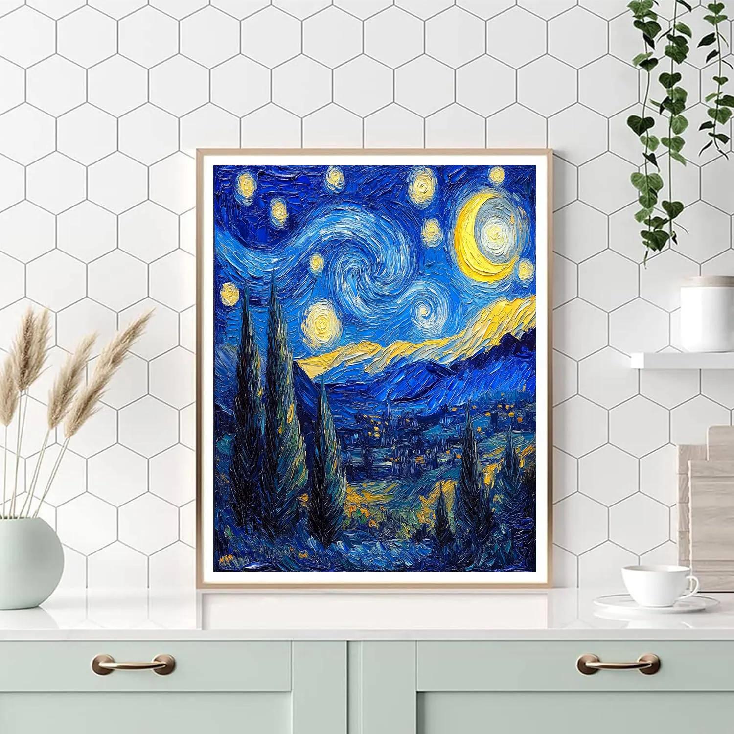 Van Gogh Inspired Starry Night Over Mountains paint by numbers