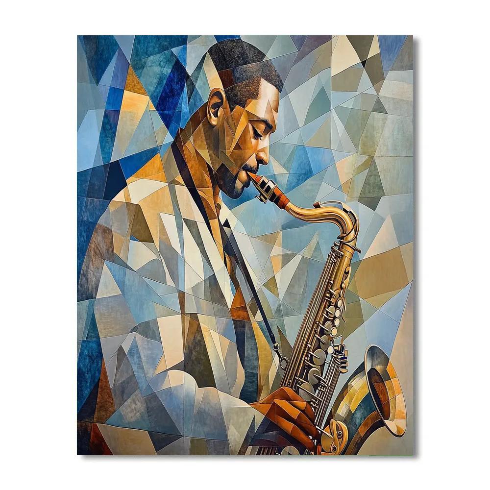 Picasso Inspired Cubist Portrait Of A Musician paint by number