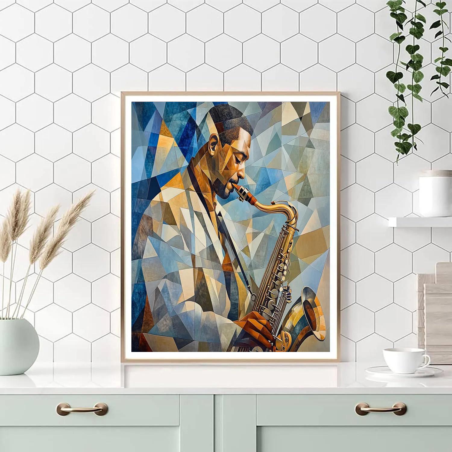 Picasso Inspired Cubist Portrait Of A Musician paint by number