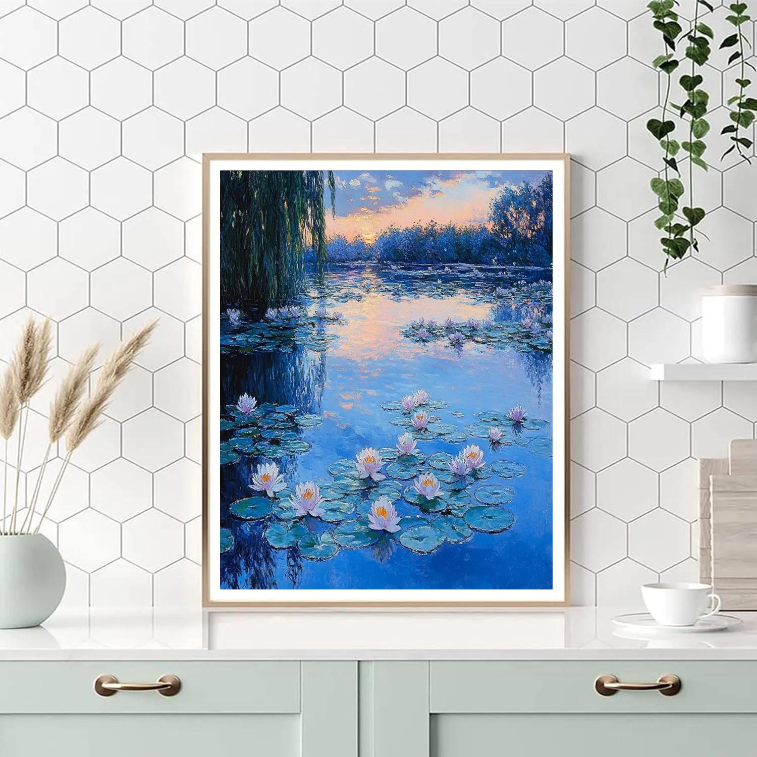 Monet Inspired Lily Pond At Twilight painting number kit