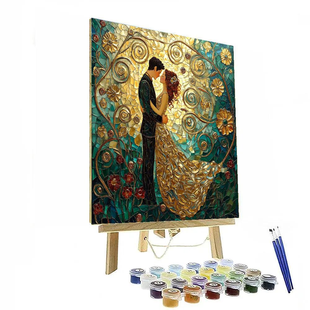 Gustav Klimt Inspired Floral Lovers Embrace Painting by numbers kit