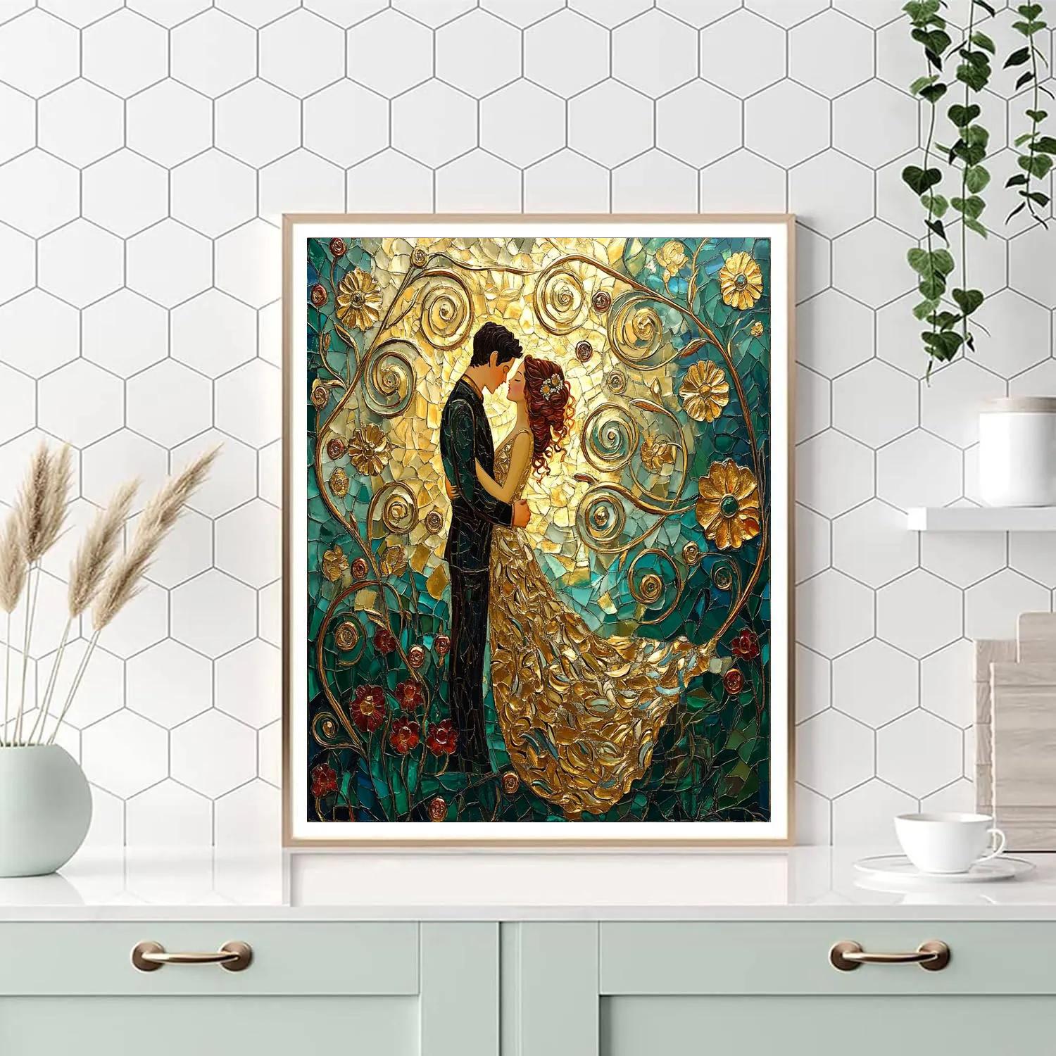 Gustav Klimt Inspired Floral Lovers Embrace Painting by numbers kit