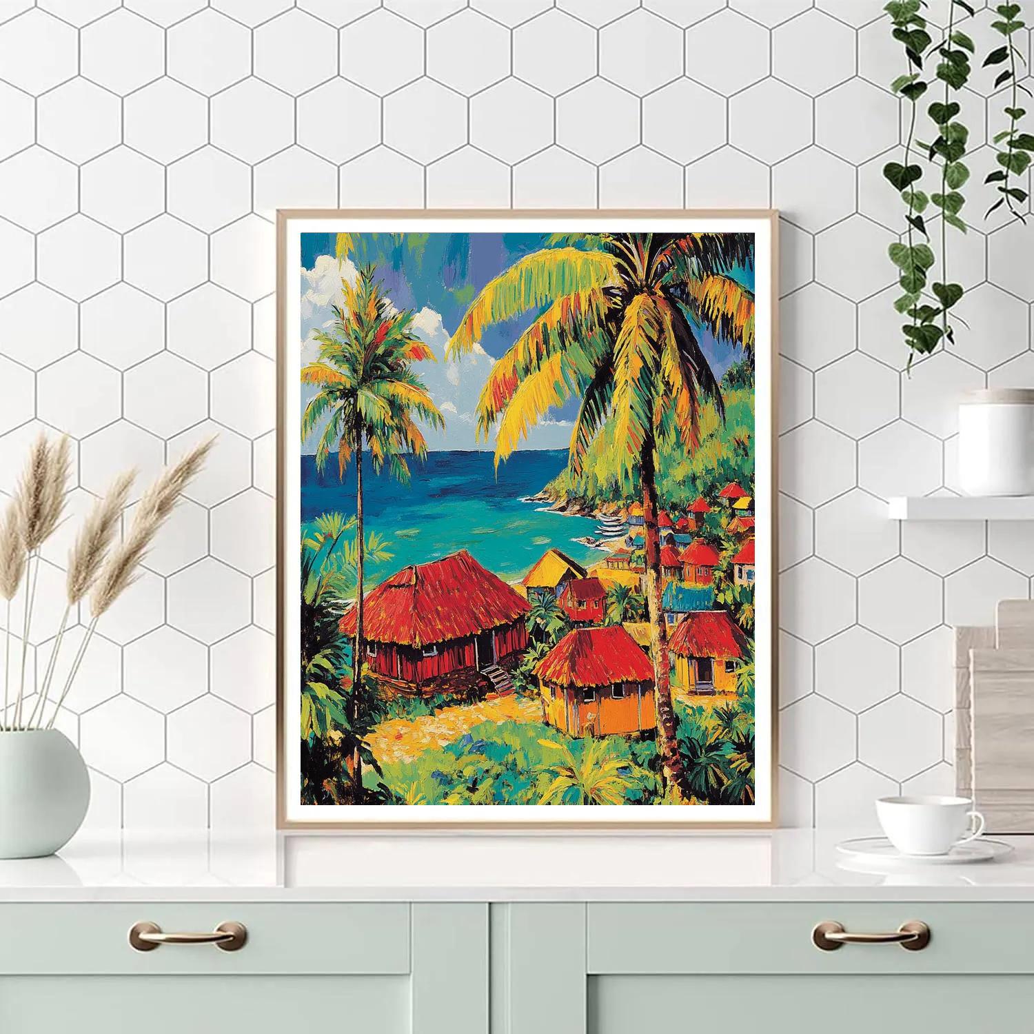 Paul Gauguin Inspired Exotic Beach Village Paint by numbers art