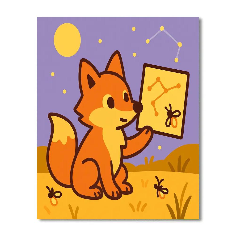 Moonlight Fox And Firefly Map Painting by numbers kit
