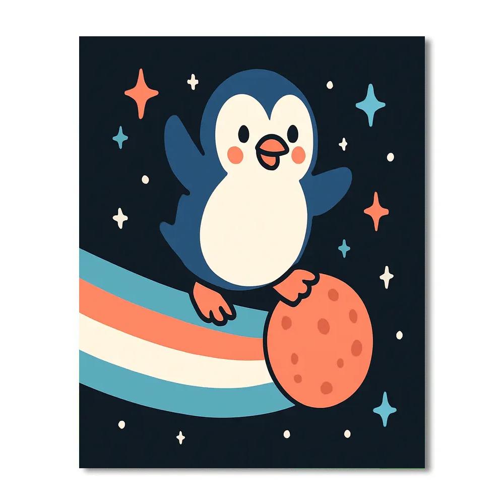Comet Surfing Penguin Paint by numbers art