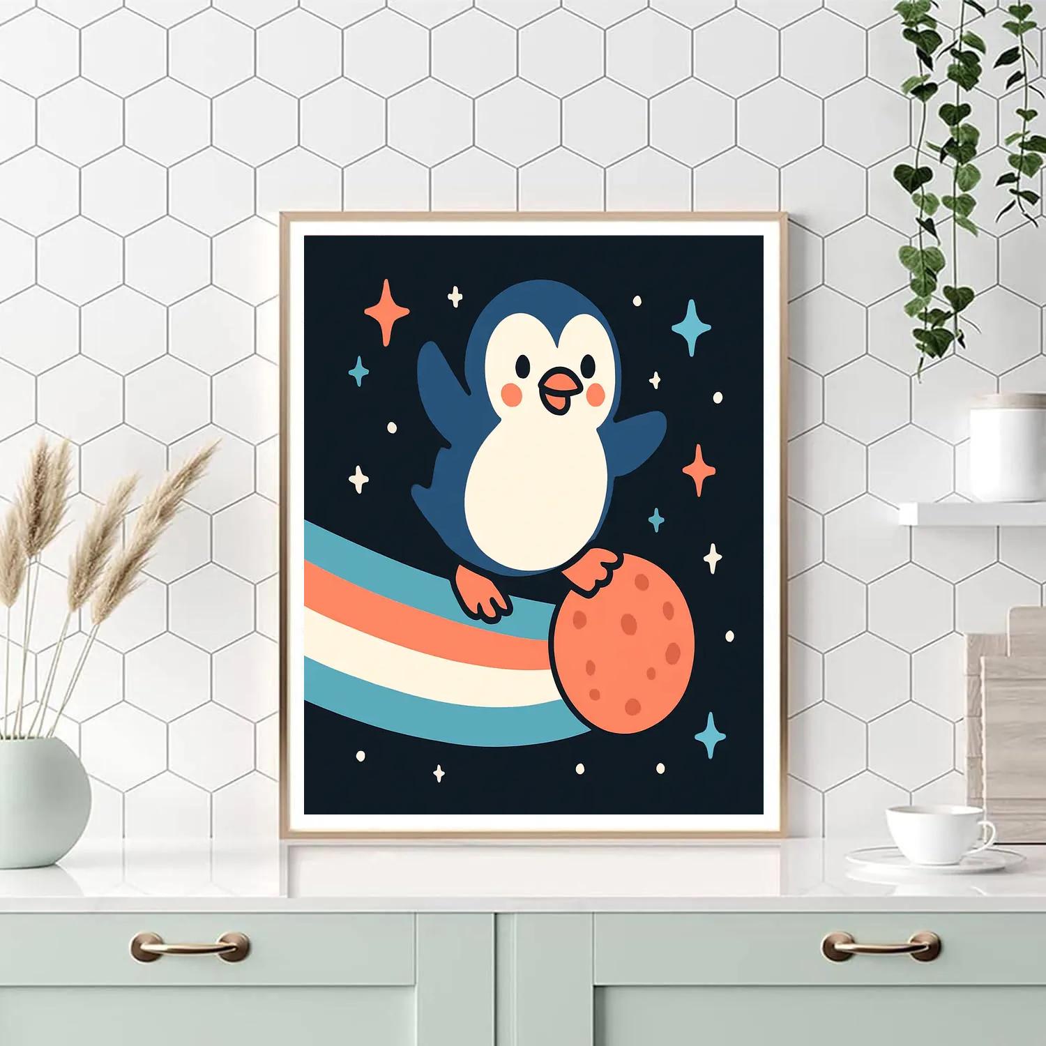 Comet Surfing Penguin Paint by numbers art