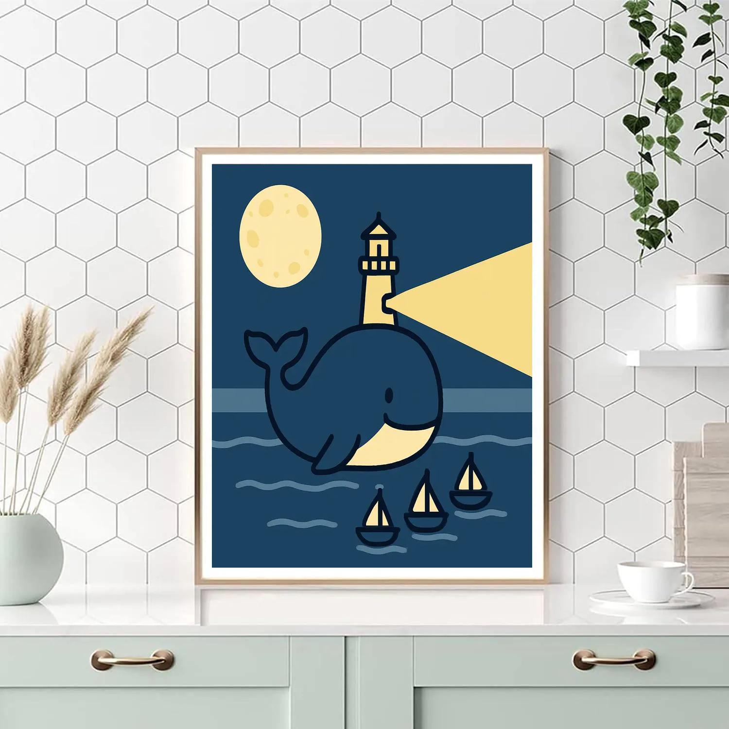 Lunar Lighthouse Whale Numbered painting kits