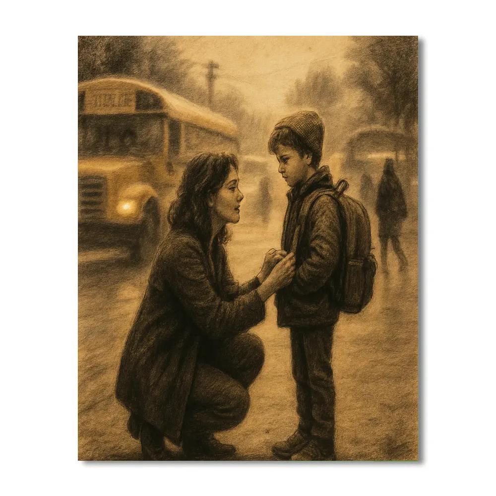 Goodbye At The Bus Stop paint by color