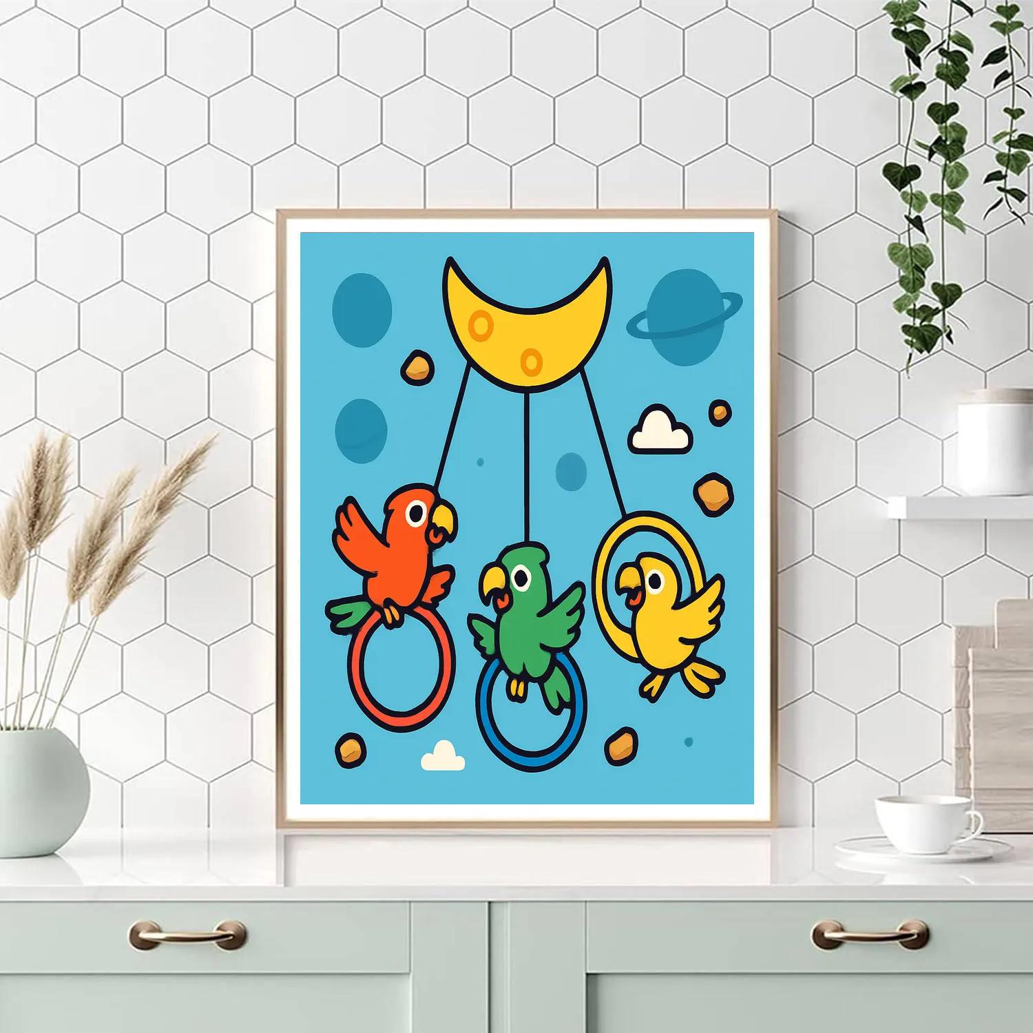 Planetary Playground Parrots paint by numbers