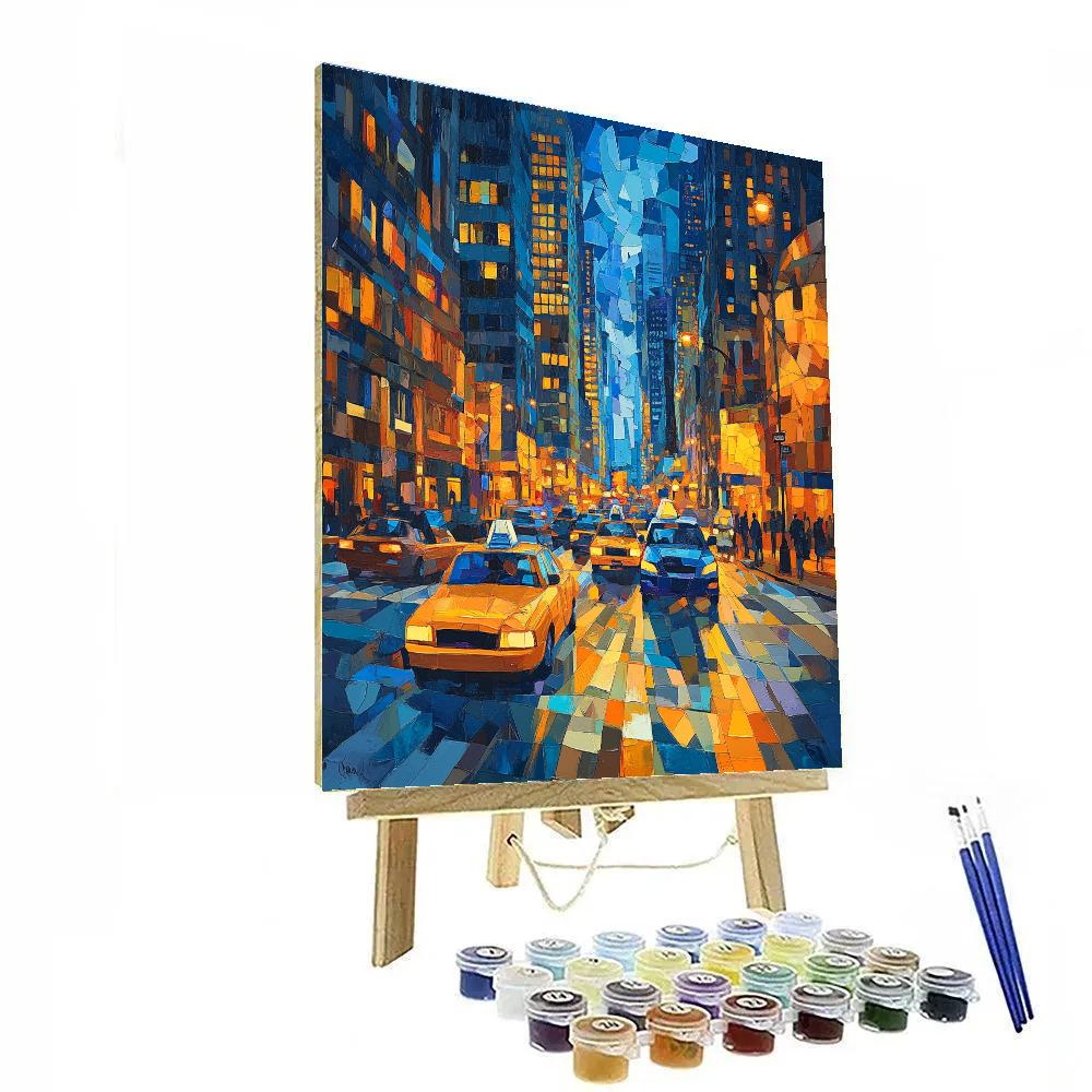 Picasso Inspired Citylights Cubist Night paint by color