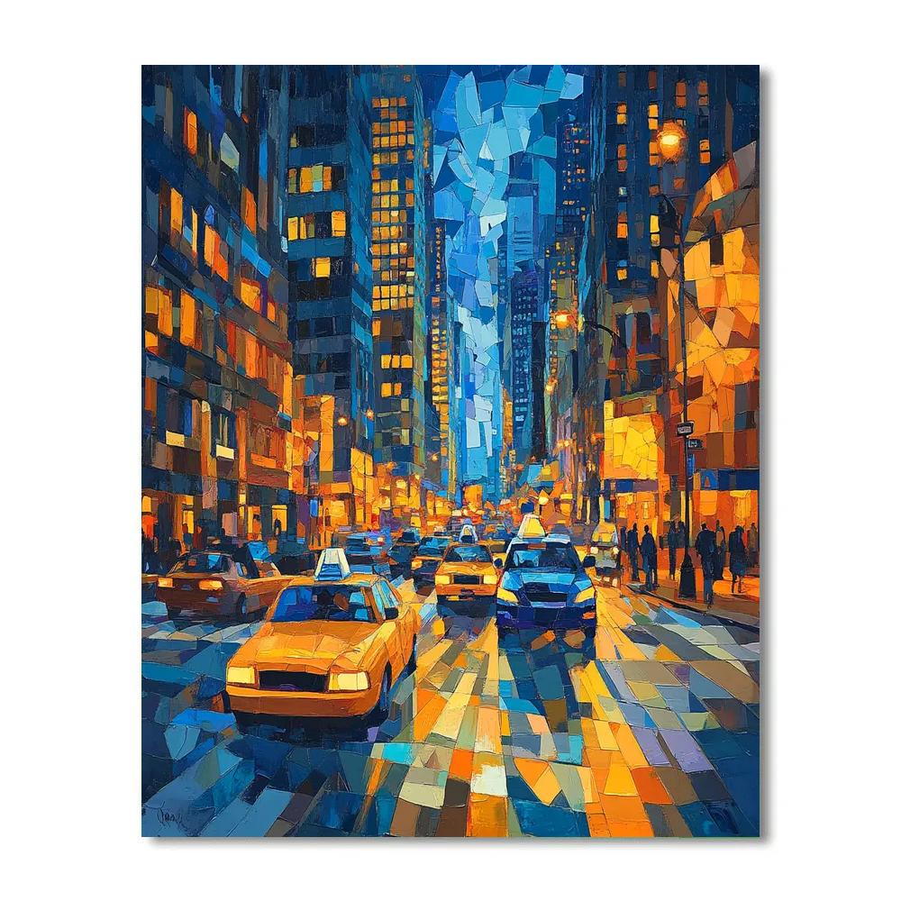 Picasso Inspired Citylights Cubist Night paint by color