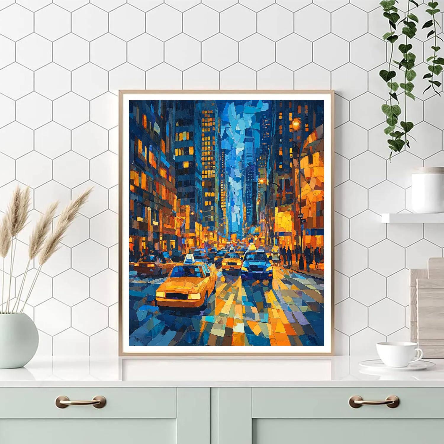 Picasso Inspired Citylights Cubist Night paint by color