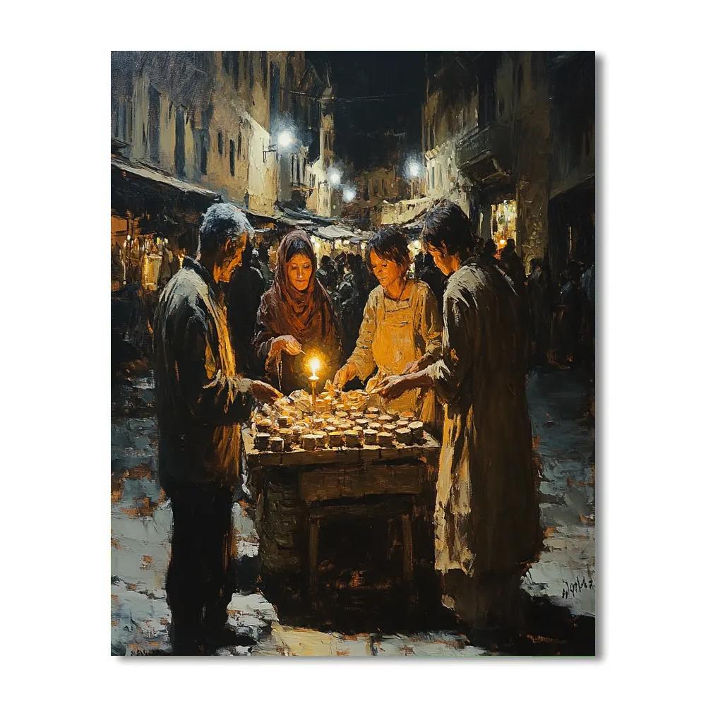 Rembrandt Inspired Candlelit Market paint by color