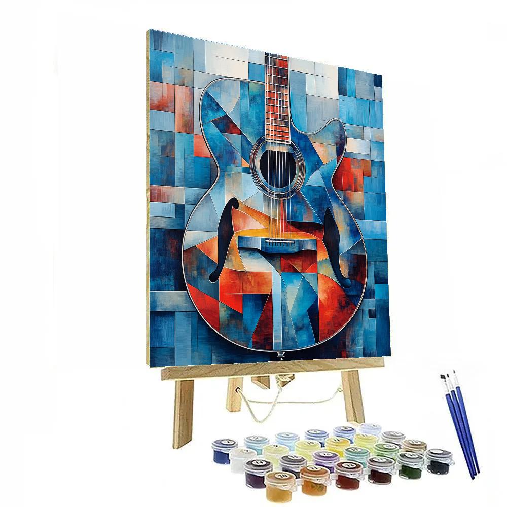 Pablo Picasso Inspired Cubist Guitar Still Life paint by color