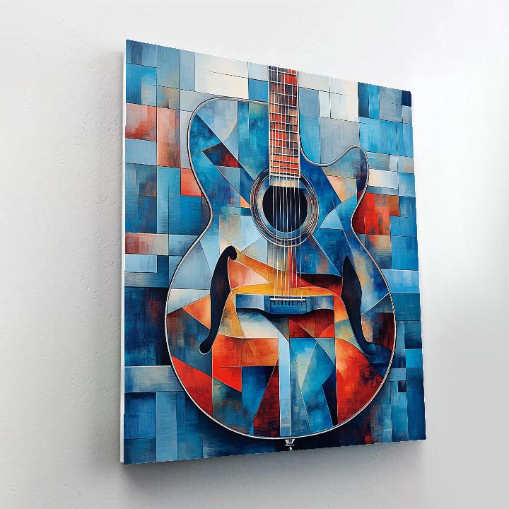 Pablo Picasso Inspired Cubist Guitar Still Life paint by color