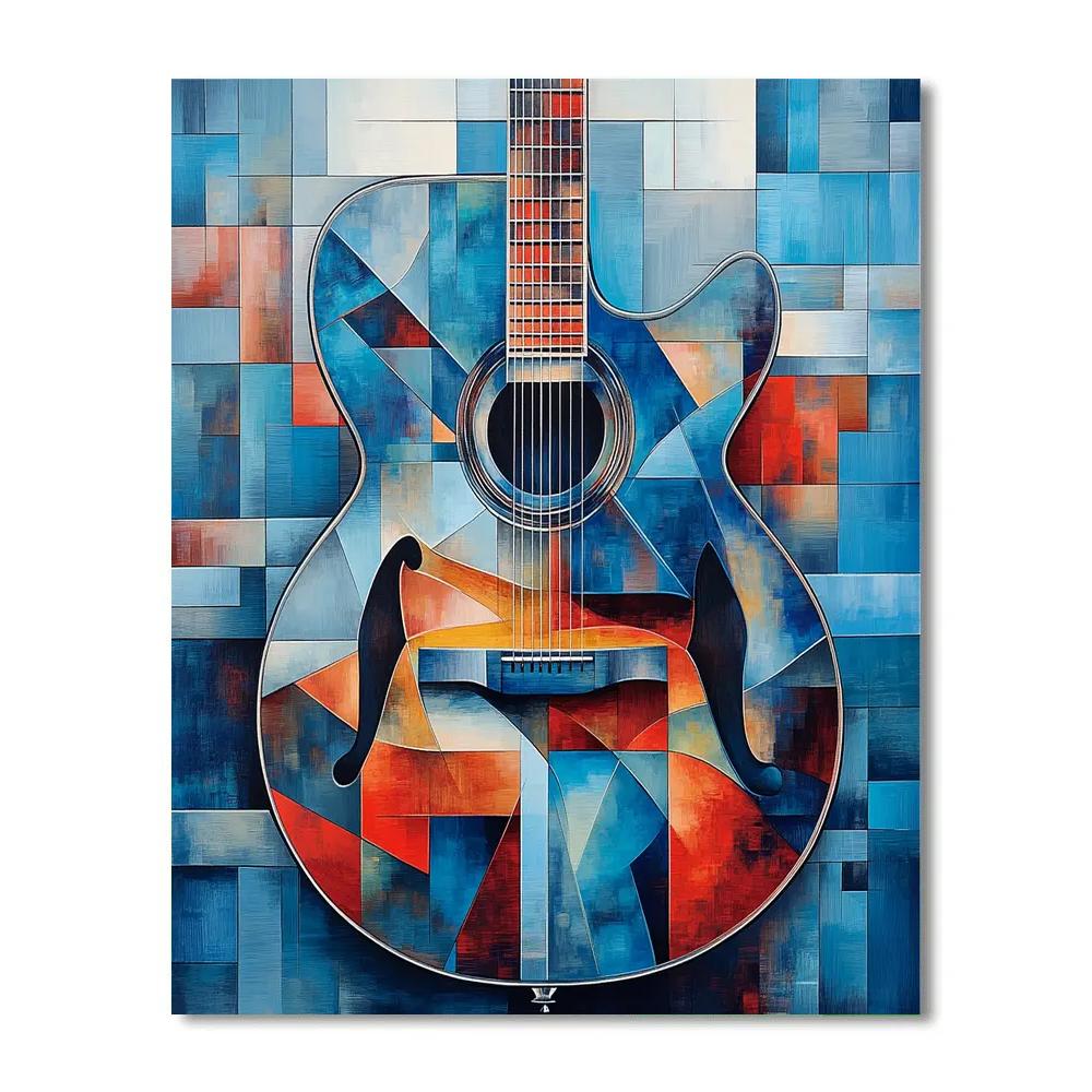 Pablo Picasso Inspired Cubist Guitar Still Life paint by color