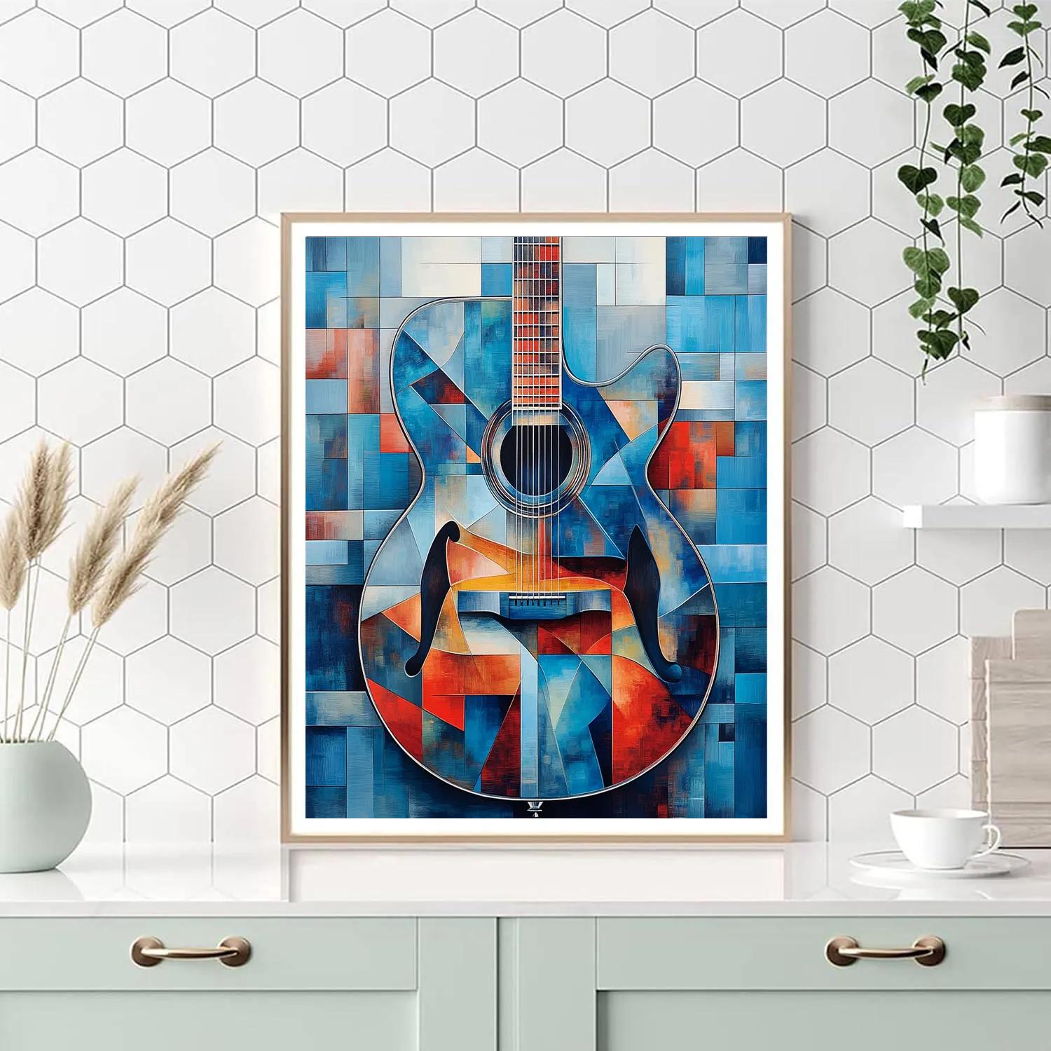 Pablo Picasso Inspired Cubist Guitar Still Life paint by color