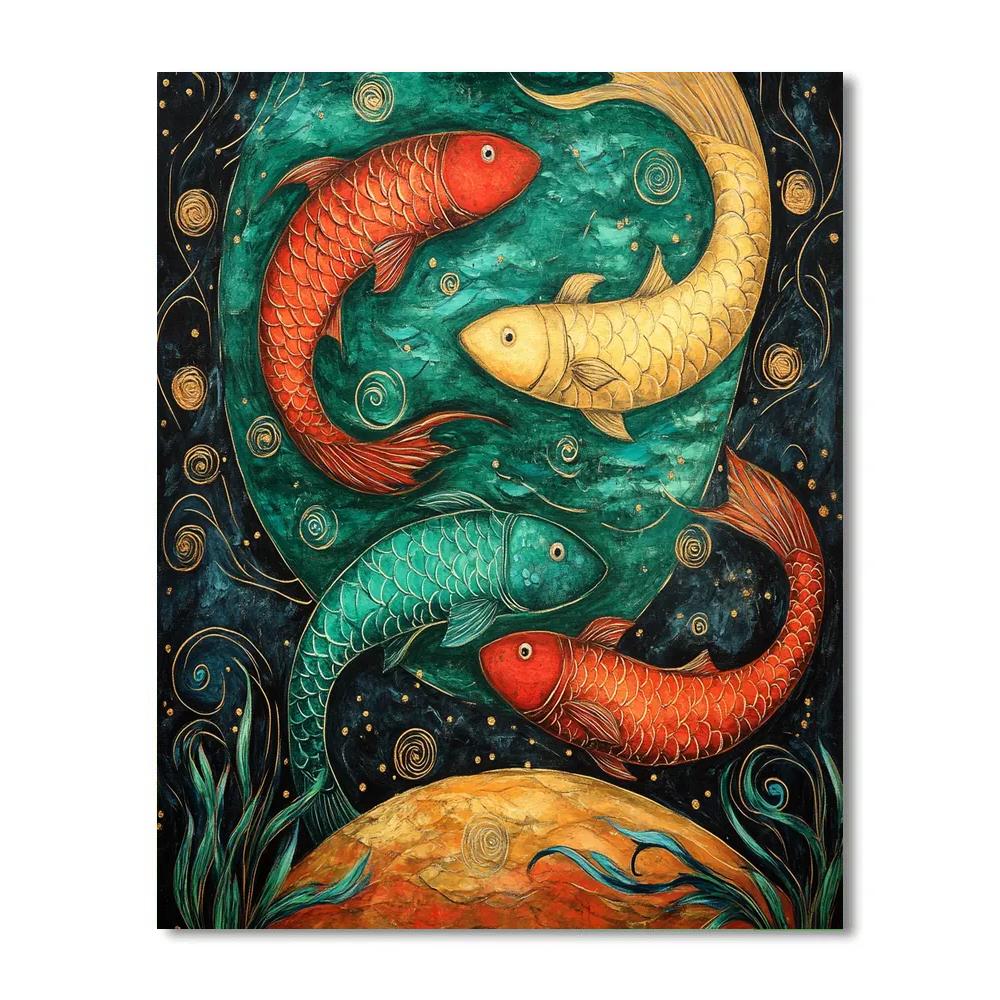 Norval Morrisseau Inspired Fish In Flowing River Energy DIY paint by numbers