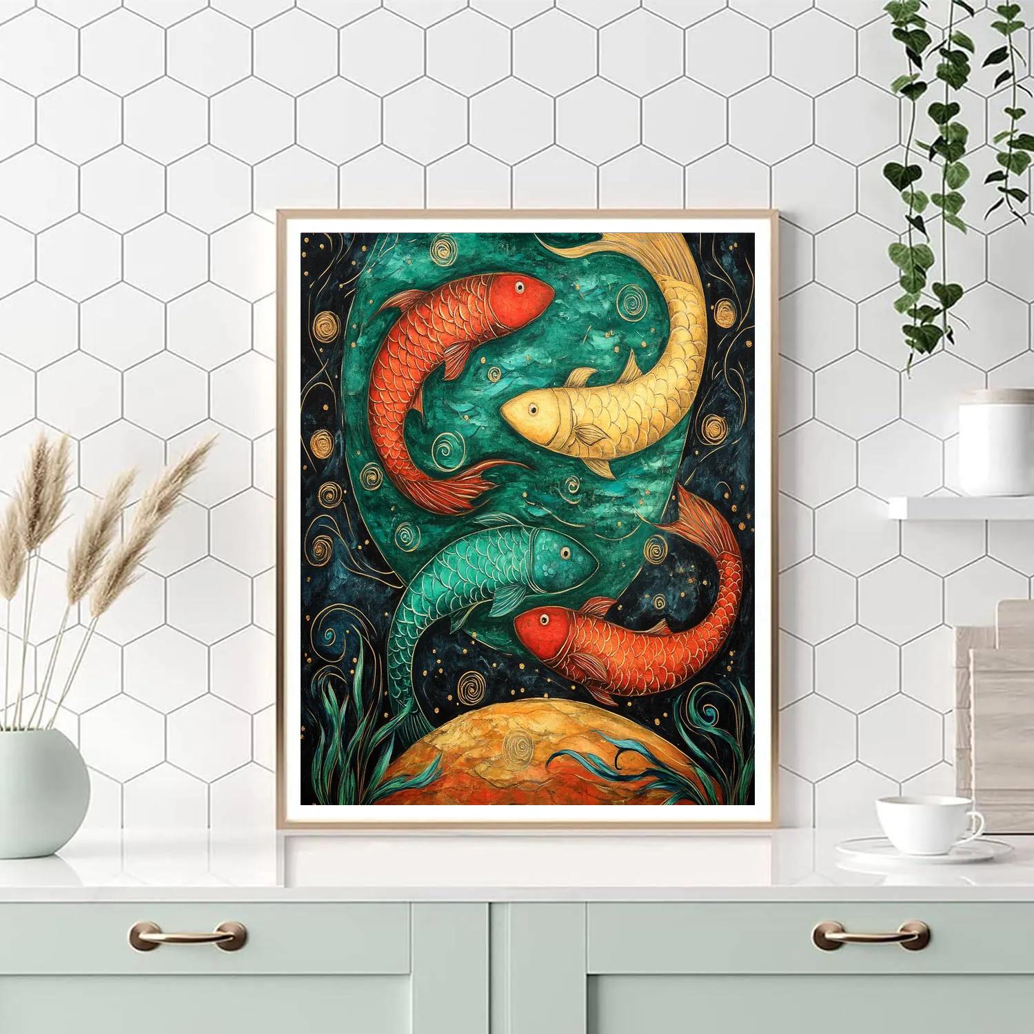 Norval Morrisseau Inspired Fish In Flowing River Energy DIY paint by numbers