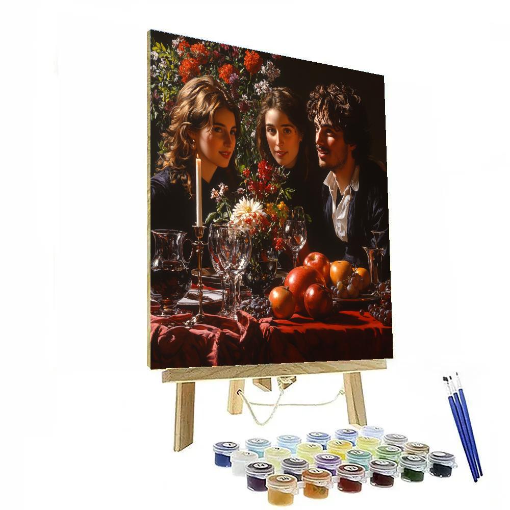 Caravaggio Inspired Theatrical Banquet paint by color