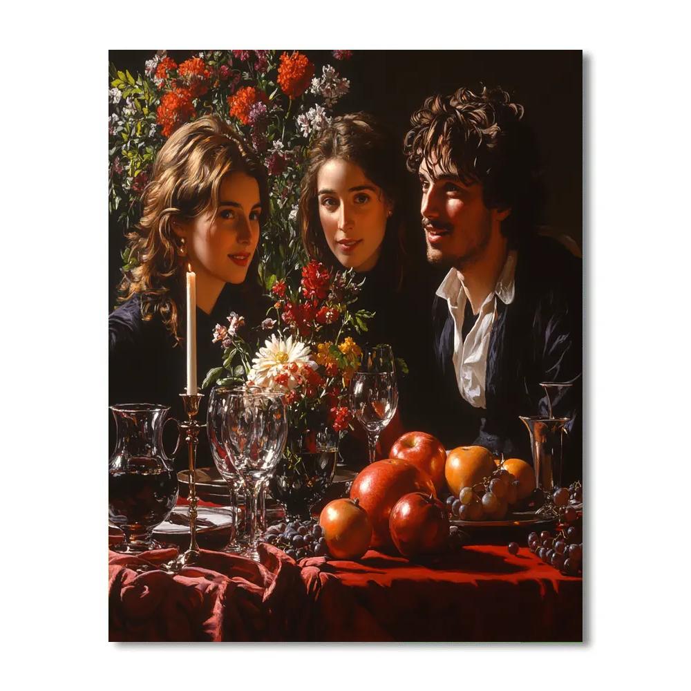 Caravaggio Inspired Theatrical Banquet paint by color