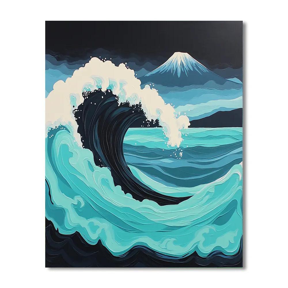Hokusai Inspired Ocean Wave And Mount Fuji Painting by numbers kit