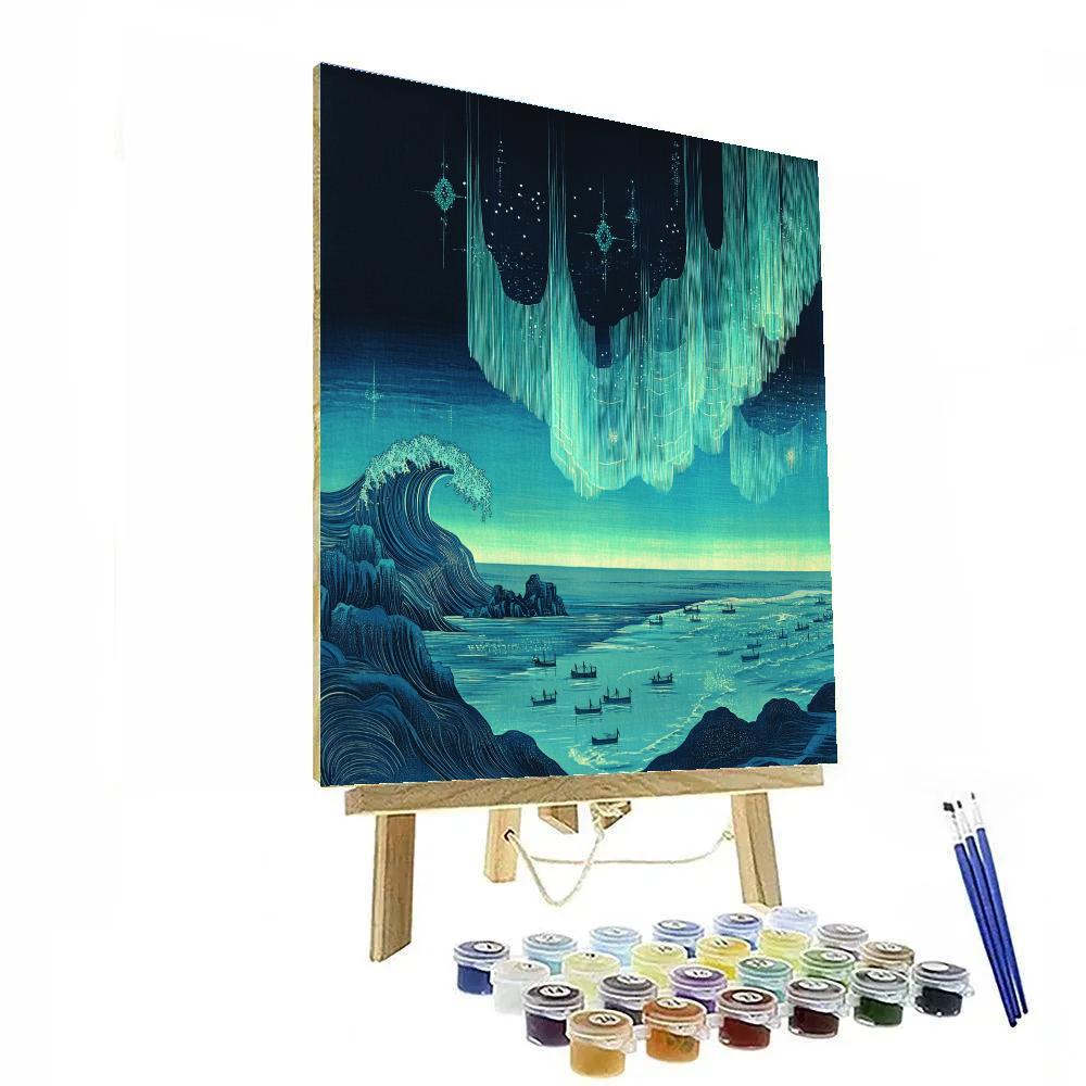 Hokusai Inspired Aurora Ice Sea painting number kit
