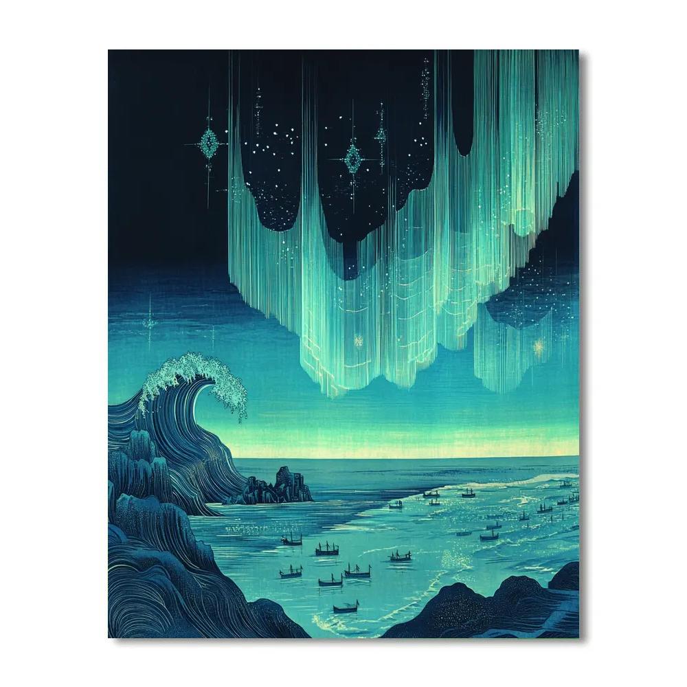 Hokusai Inspired Aurora Ice Sea painting number kit