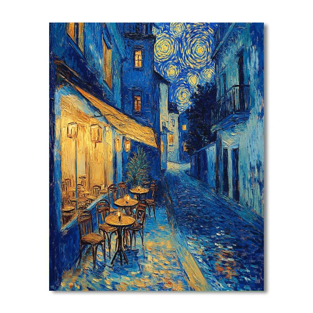 Van Gogh Inspired Starry City Cafe paint by color