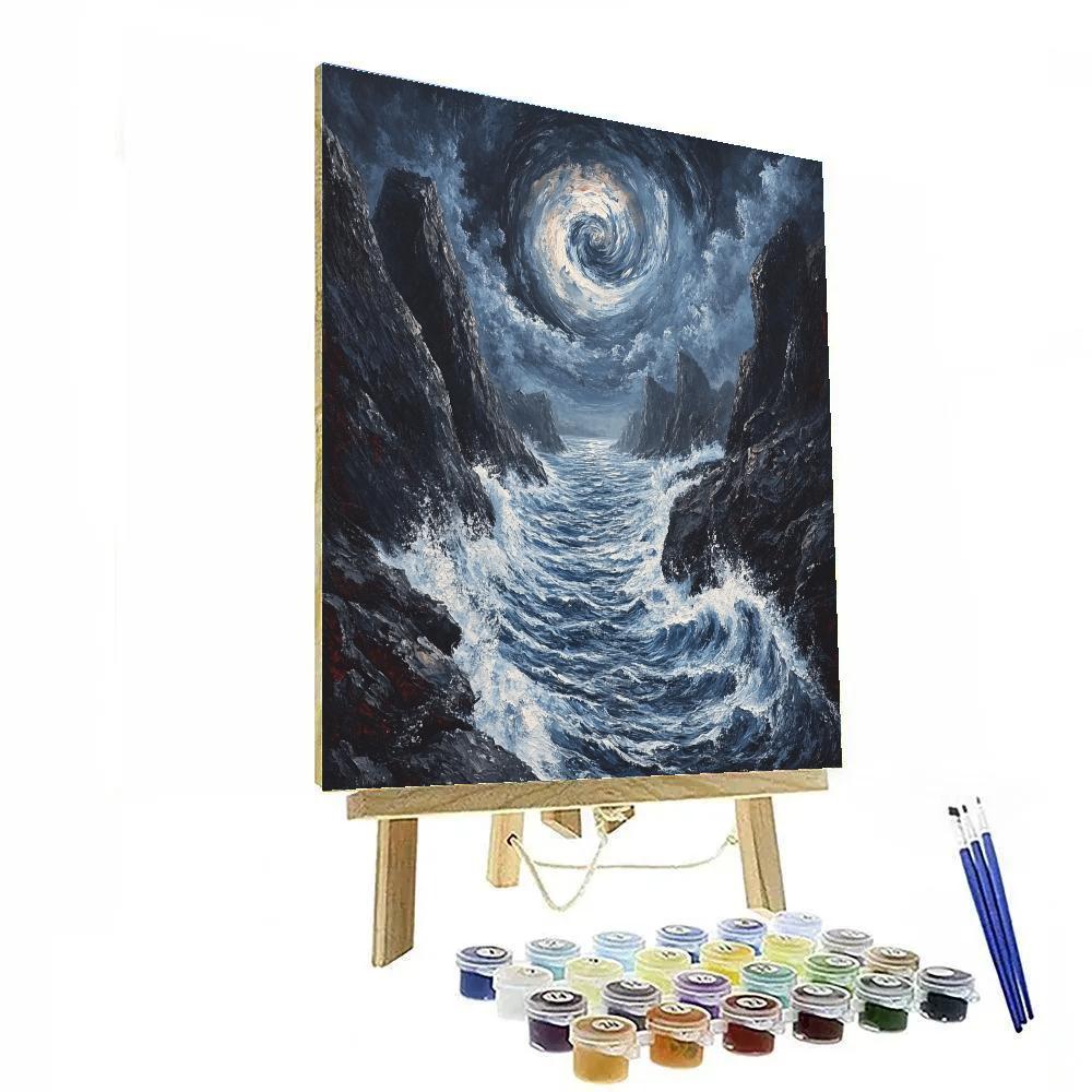 Edvard Munch Inspired Storm Over Fjord Rocks Number painting