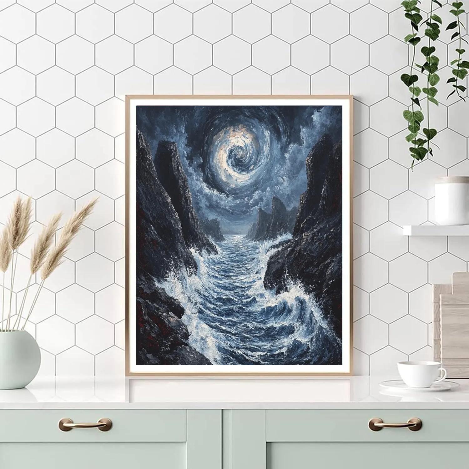 Edvard Munch Inspired Storm Over Fjord Rocks Number painting