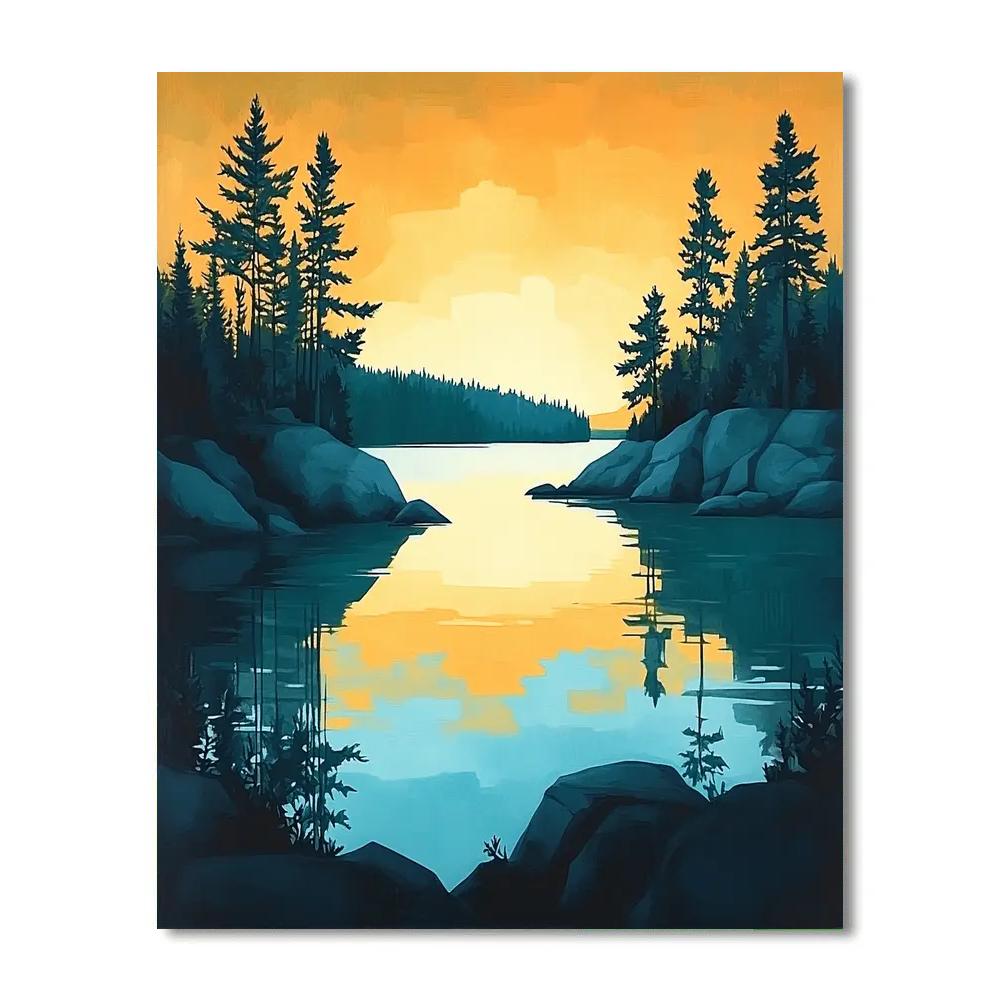 Franklin Carmichael Inspired Evening Pines Against Gold Sky DIY paint by numbers