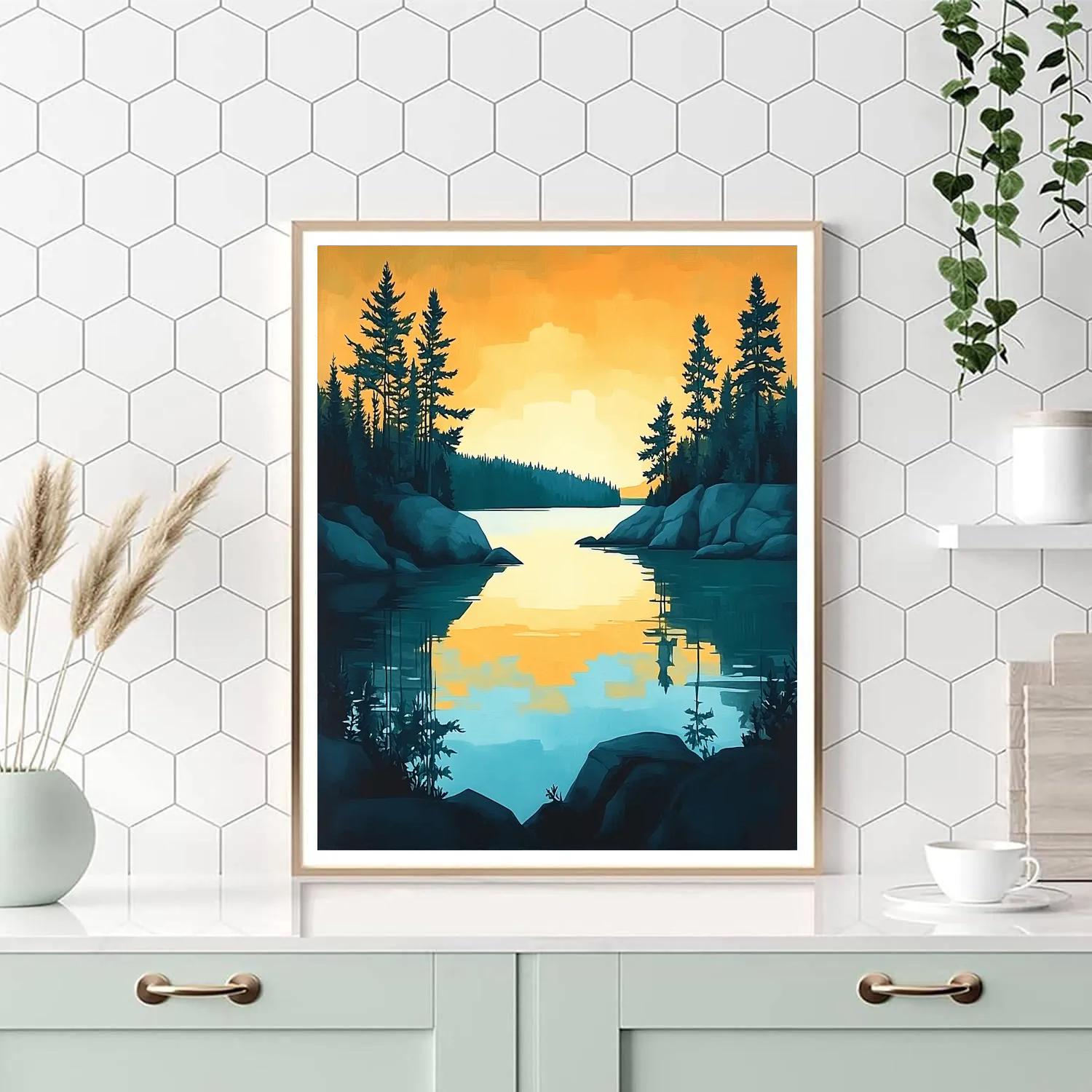 Franklin Carmichael Inspired Evening Pines Against Gold Sky DIY paint by numbers
