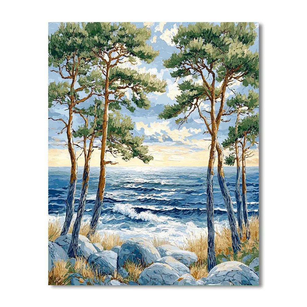 Emily Carr Inspired Windswept Coastal Pines DIY paint by numbers