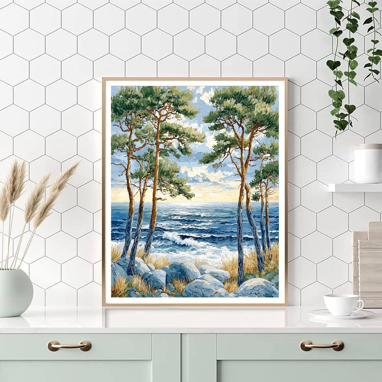 Emily Carr Inspired Windswept Coastal Pines DIY paint by numbers