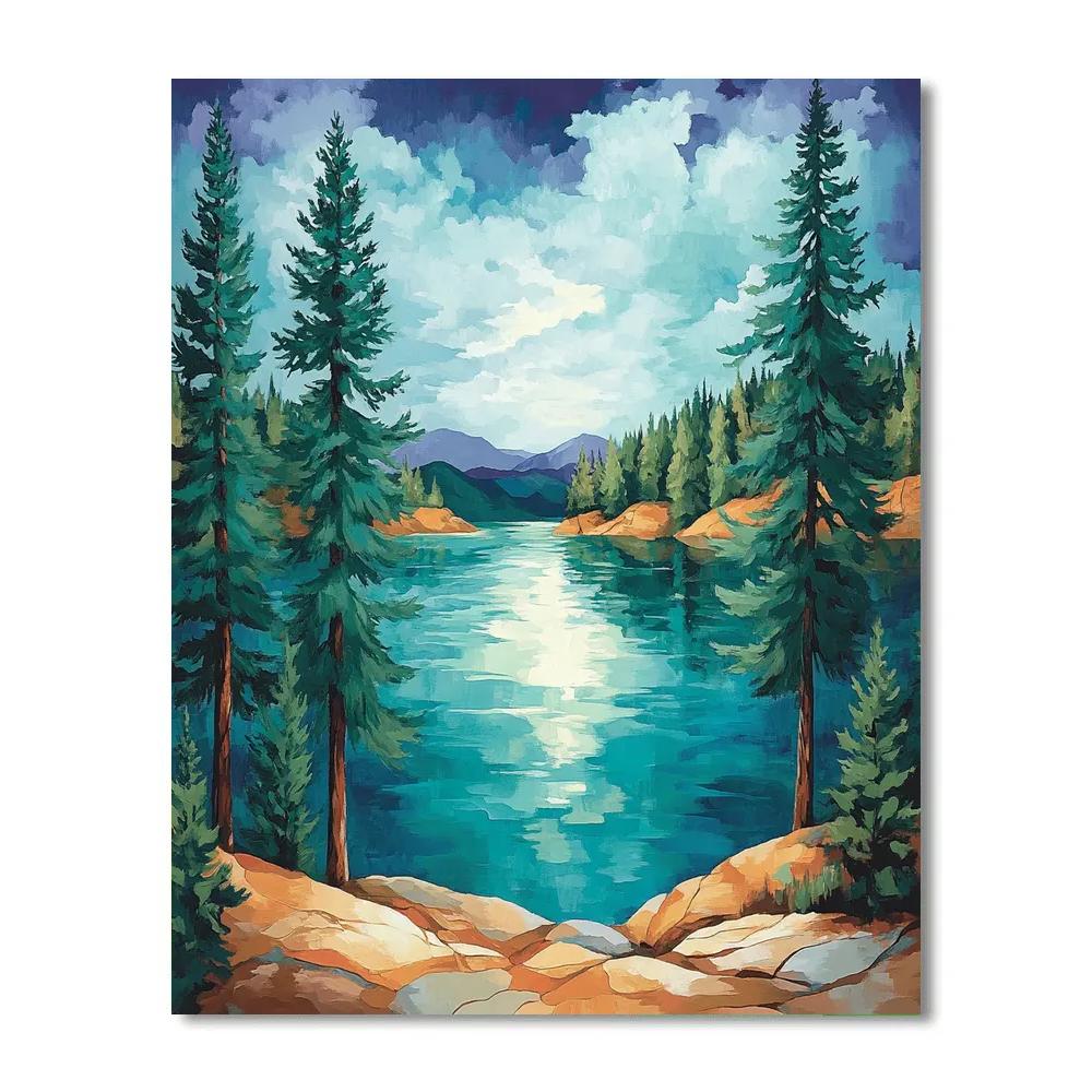 J. E. H. MacDonald Inspired Pine-Framed Northern Lake paint by numbers