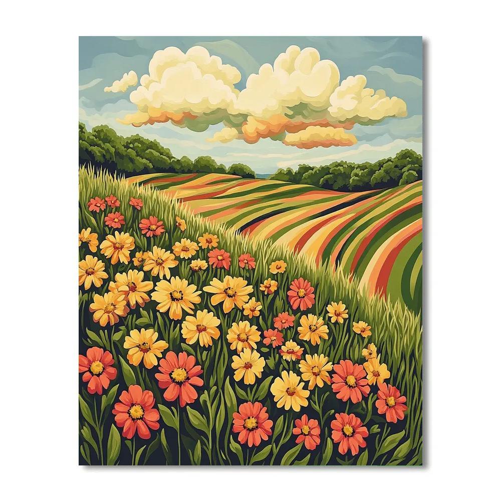 J. E. H. MacDonald Inspired Meadow Of Wildflowers And Cloud Bands DIY paint by numbers